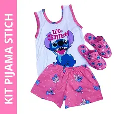 kit 1 short doll regata infantil + 1 pantufa verao personagens blogueira stich de dormir pijama feminino infantil festa