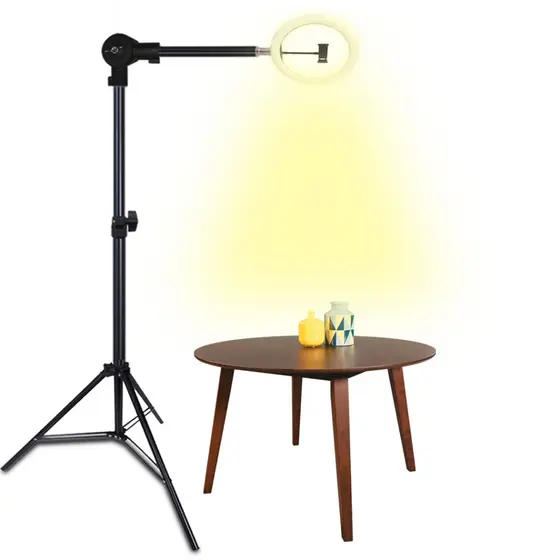 (RL_RECLINA) Tripé Circular Anel Ring Light 3 Luzes Intensidade Regulável Ângulo Reclinável