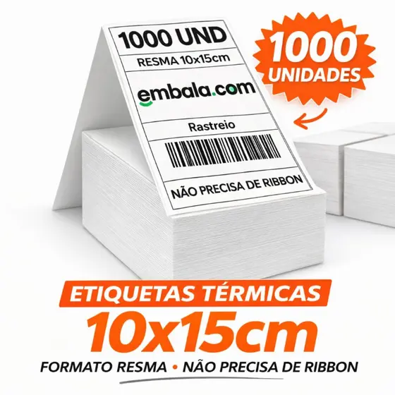 Etiquetas Térmicas 10x15 Pacote com 1000 Formato Resma - Uso Profissional