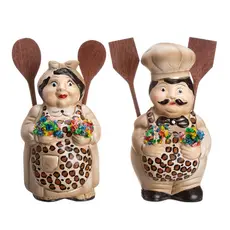 Enfeite Porta Talher Cerâmica Casal de Cozinheiro
