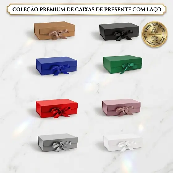 Caixa de Presente Rígida Dobrável Luxo com Fita de Cetim para Embalagens e Lembrancinhas - Vários Tamanhos  1 Unid
