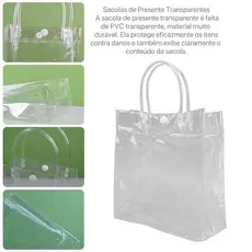 Sacola de PVC Cristal Transparente com Alça para Presente e Lembrancinha Embalagem Impermeável Resistente Kit 2/5/12 Uni