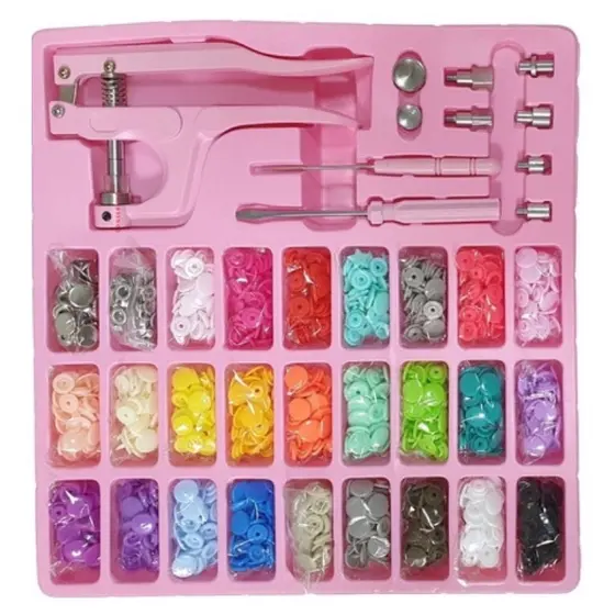 Kit Alicate de Pressão 3 em 1 Lanmax Rosa Aplicador de Botão colorido Alicate Botões Plástico e Metal Ilhós Patchworks