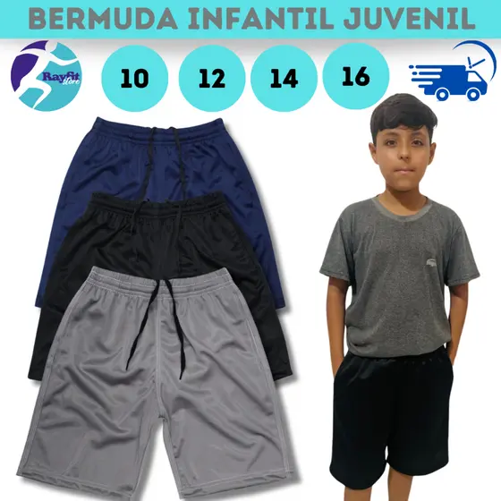 Kit 3 Bermudas Infantil Juvenil Masculina com Bolso — Tamanhos 10 ao 16 | Confortáveis e Estilosas