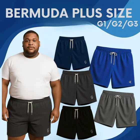 Kit 1 ou 3 Bermudas Plus Size Masculina G1 ao G3 | Refletiva Conforto e Ajuste perfeito
