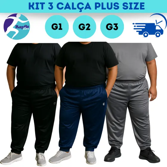Kit 3 Calça Plus Size Com Bolsos Lateral Flanelada G1 ao G3