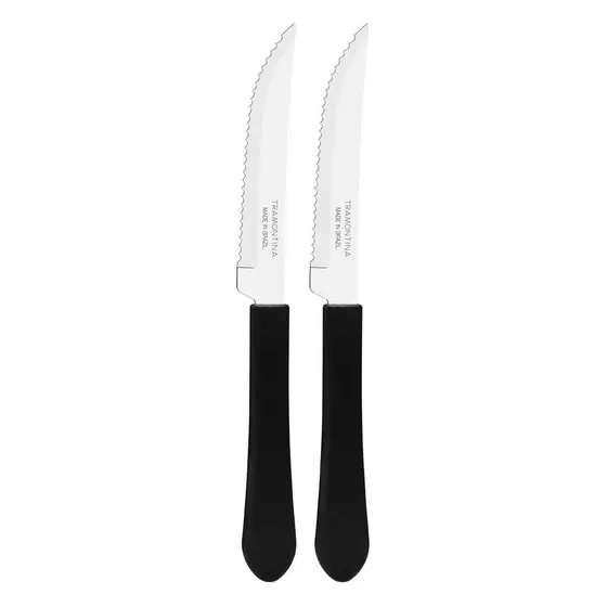 Kit 2 Facas de Mesa Churrasco Tramontina Leme Inox Cabo Preto