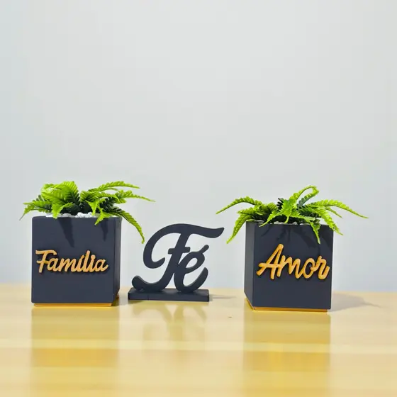kit Vasinho "Amor" decorativo Com plantinhas artificiais + Letreiro FÈ