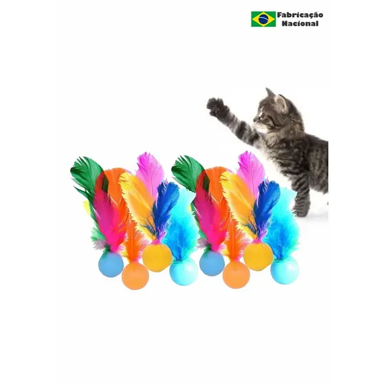 kit 24 bolinha ping pong Brinquedo para Gato Bola com Pluminha Pena Peninha Colorido com Chacoalho 20 cm