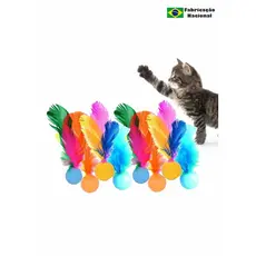 kit 24 bolinha ping pong Brinquedo para Gato Bola com Pluminha Pena Peninha Colorido com Chacoalho 20 cm