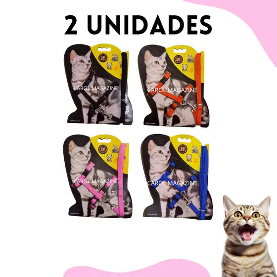 Kit 2 Coleira Para Gato Cachorro Peitoral com Guia peitoral americano Pequeno Porte 2 Unidades