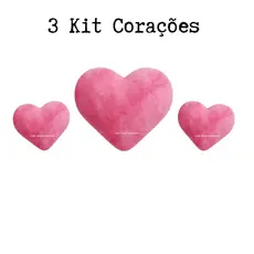 Kit 3 Almofadas de Coração Pelúcia Para Decoração De Cama Sofá Berço Quarto Infantil