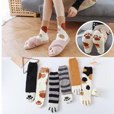 Meias Femininas Fofas De Veludo Com Formato De Garra De Gato