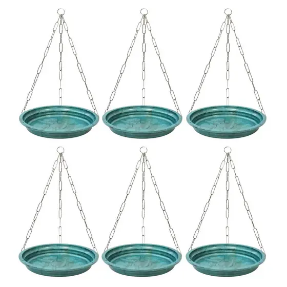 6 Kit Suspenso Suporte De Pendurar Vaso de Planta Pendente na Parede - Corrente Para Vasos 44cm - Prato Redondo 17cm