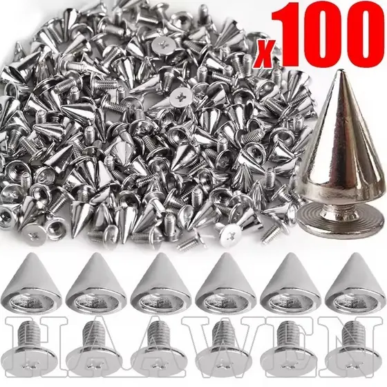 [Haven Living] Punk Rebite Prata Cone Spikes Screwback Studs Artesanato Rebites Frescos Bolsa De Roupas Sapato Cinto De