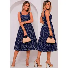 Vestido mídi Alça rodado Vestido moda cristã feminino em /MALHA casual de alça