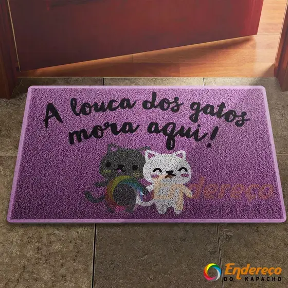 Tapete / Capacho A Louca dos Gatos Mora Aqui! Decoração Porta Quarto