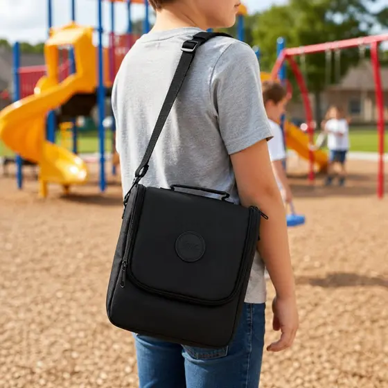 Lancheira Térmica Infantil Preta Black Escolar Bolsa Térmica Com Alça Ajustável e Removível