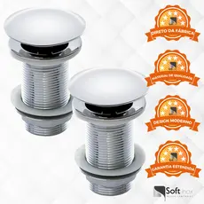 Kit 2 Válvula Click Luxo Inteligente Inox P/cuba 1.1/4 Cromada de 4 cm