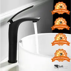 Torneira Monocomando Tigris Bica Alta Lavatório Banheiro Full Black