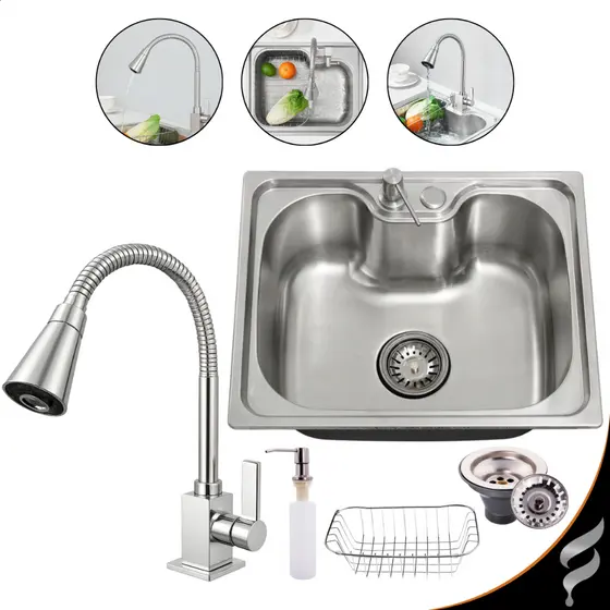 Kit Cuba Gourmet Cozinha Pia 50x40cm Aço Inox Luxo Com acessórios e Torneira Cone 2 Jatos Em Metal