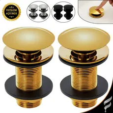 Kit 2 Válvulas Ralo Pia Click Inox Para Cuba Banheiro Lavatório 7/8 Luxo 3cm Dourada Inteligente