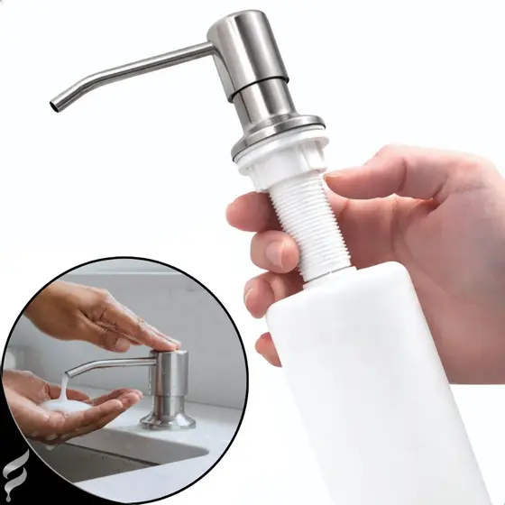 Dispenser Detergente Embutir Bancada Dosador Porta Sabão Líquido Pia Cozinha Inox Escovado