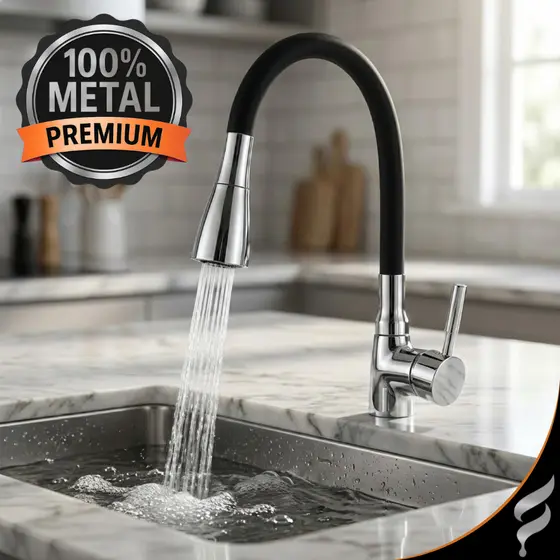 Torneira Monocomando Gourmet De Cozinha Luxo Água Quente E Fria De Bancada Preta Cromada Dois Jatos
