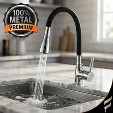 Torneira Monocomando Gourmet De Cozinha Luxo Água Quente E Fria De Bancada Preta Cromada Dois Jatos