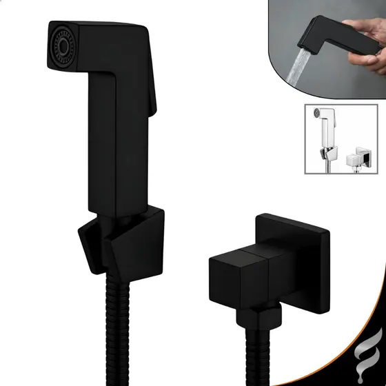 Ducha Higiênica Chuveirinho Metal e ABS Para Banheiro Privada Completa 1/4 De Volta Preta Black Bidê