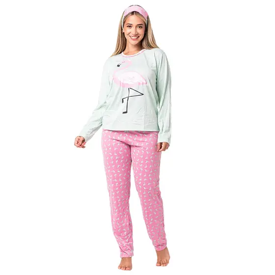 Pijama Feminino Longo Inverno Conjunto Super Confortável com Tapa Olho