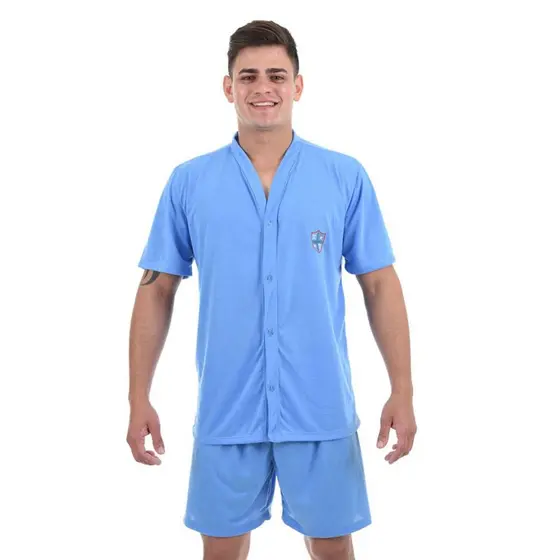 Pijama Curto Com Botão Masculino Liso Confortável Verão Moda Masculina Roupa Para Dormir