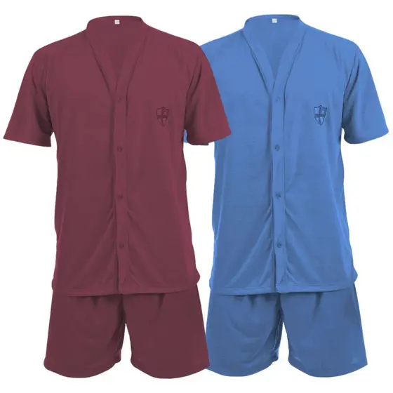 Kit 2 Pijamas Com Botão Curto Verão Masculino Confortável Liso Moda Masculina Roupa Para Dormir