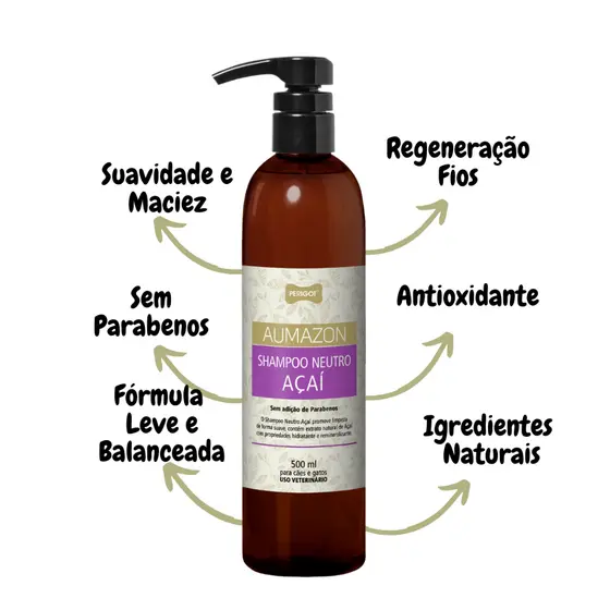 Shampoo Neutro Acai Aumazon Caes e Gatos Perigot 500ml