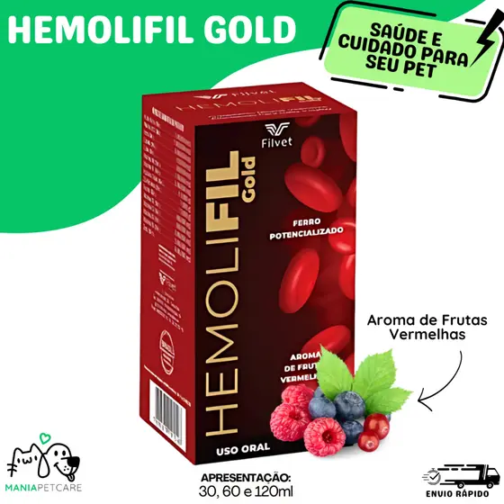 Suplemento Ferro Concentrado Cães E Gatos Hemolifil Gold 30, 60ml e 120ML
