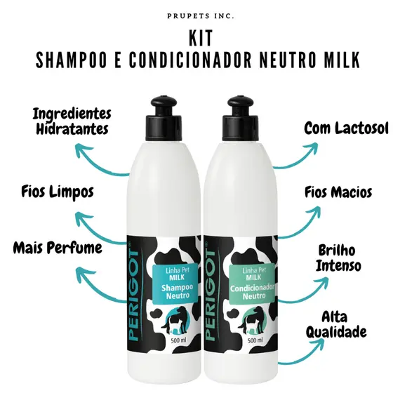 Kit Perigot Shampoo e Condicionador Milk Neutro 500ml para Cães e Gatos