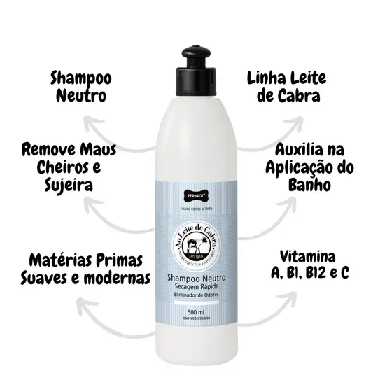 Shampoo Neutro Secagem Rápida 500 ml Eliminador de Odores Perigot Cães e Gatos