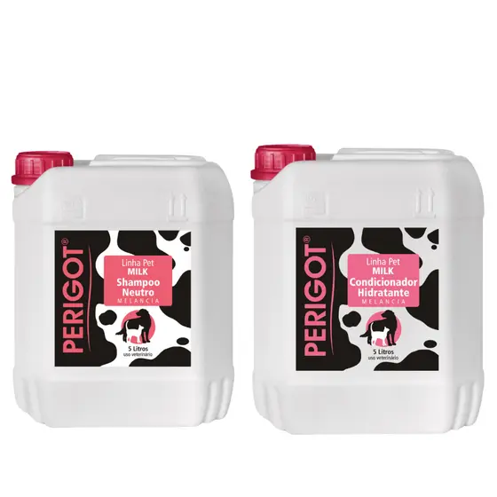 Kit Shampoo e Condicionador Neutro Melancia Milk 5L Perigot Pet Cães Gatos