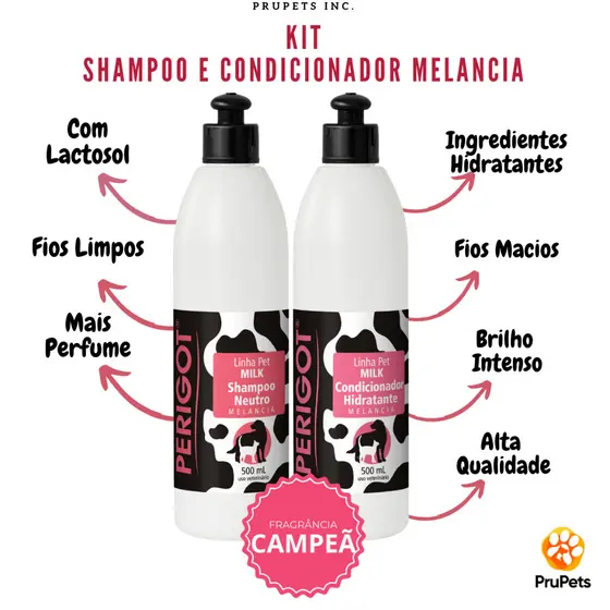 Shampoo Para Cachorro Kit com Condicionador Pet Melancia 500ml Cães e Gatos Perigot