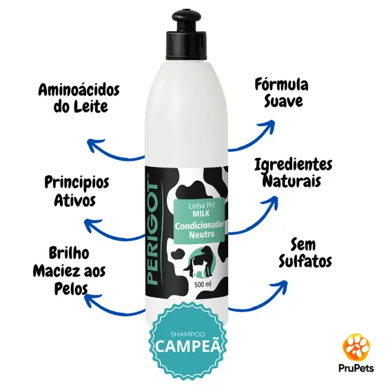 Condicionador Pet Hidratante Neutro Milk Perigot 500ml Cães e Gatos