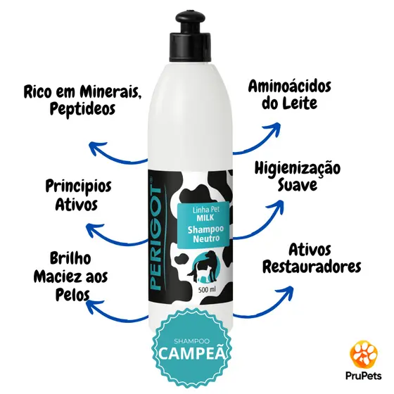 Shampoo Pet Neutro Milk Perigot 500ml Banho e Tosa para Cães e Gatos