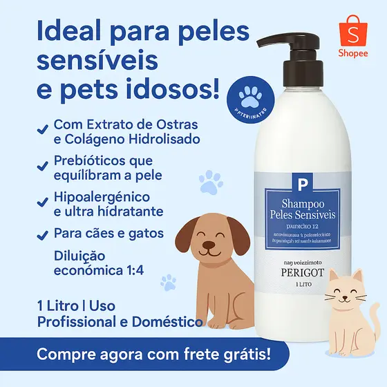 SHAMPOO PELES SENSIVEIS PARA CÃES E GATOS PERIGOT 1000 MML