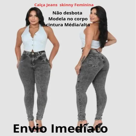 Calça Jeans Skinny Feminina Preta Grafite marmorizada cintura alta empina alta qualidade