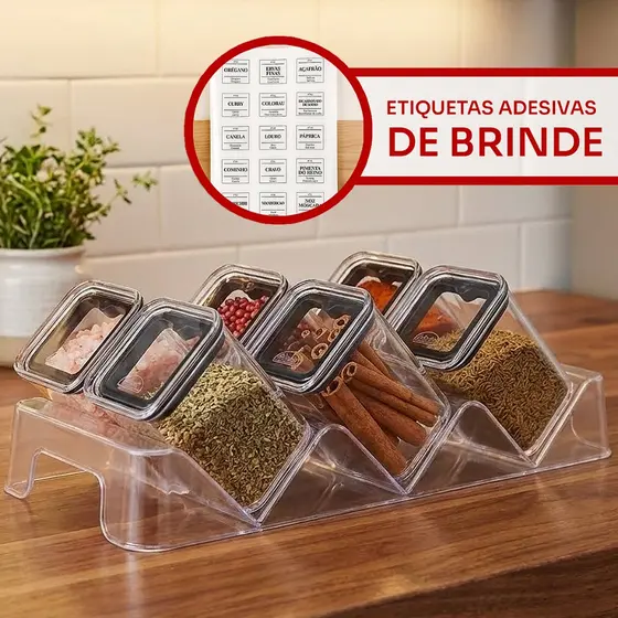 Kit Porta Condimentos Hermético Organizador de Temperos 6 Potes