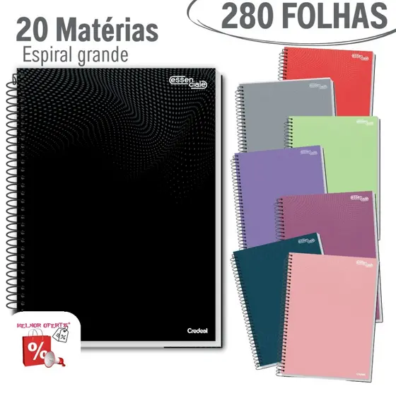 CADERNO 20 MATERIAS 280 FOLHAS ESPIRAL UNIVERSITÁRIO COR ÚNICA ESSENCIALE CREDEAL