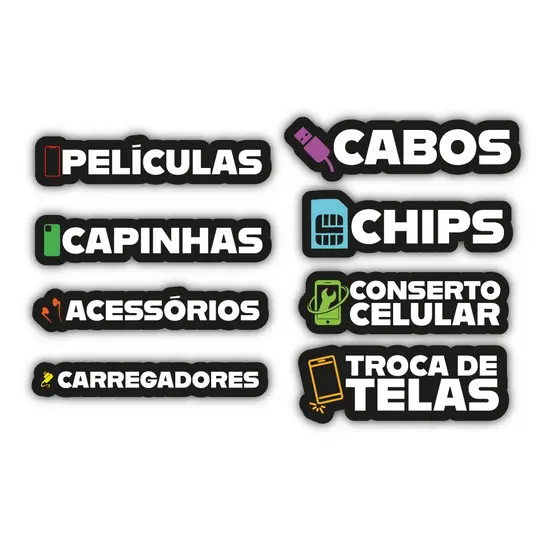 Kit Placa Quadro Preto Assistência Celular