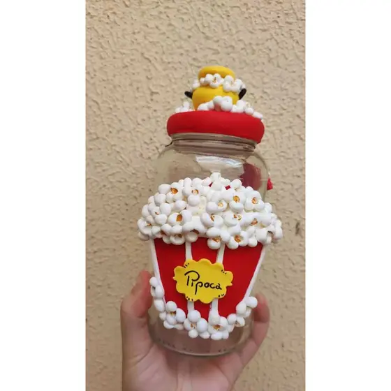 Pote Panelinha de Pipoca Decorado em Biscuit