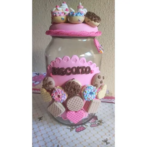 Pote de Biscoitos Decorado em Biscuit Cantinho do Café
