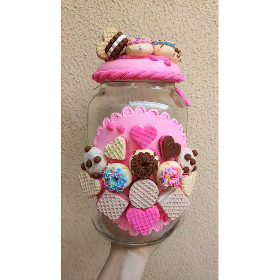Pote de Biscoitos Rosa Decorado em Biscuit Cantinho do Café