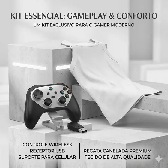 Controle Gamer com receptor USB Regata Canelada Masculina Premium Kit
